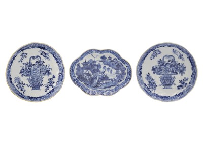 Lot 355 - A pair of Chinese export blue and white porcelain dishes, 18th century.