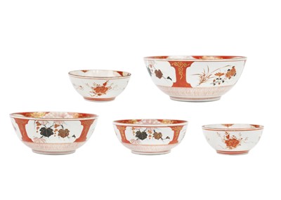 Lot 357 - Five Japanese Kutani bowls, signed, late Meiji period.