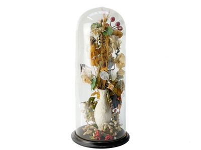 Lot 225 - A Victorian silk flower display under a glass dome.