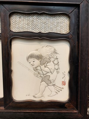 Lot 14 - A Japanese hardwood and ivory shodana, Meiji...
