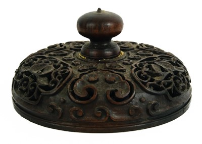 Lot 378 - A Chinese carved wood vase cover, late 19th/early 20th century.