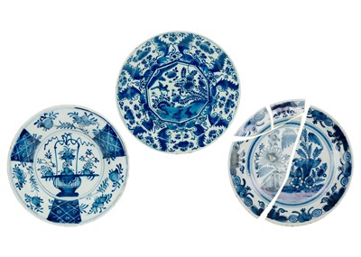 Lot 1150 - A collection of three various Delft blue and white plates