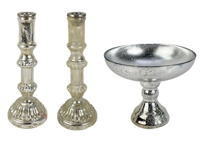 Lot 415 - A pair of mercury glass candleholders.