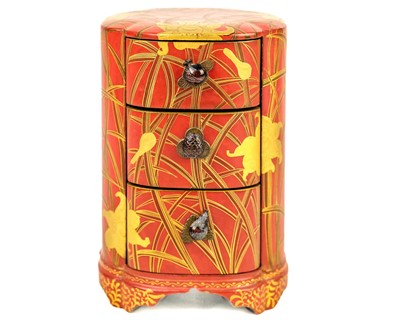 Lot 382 - A Japanese miniature lacquer cabinet, Meiji period.