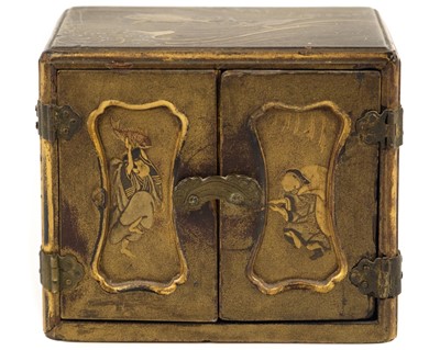 Lot 382 - A Japanese miniature lacquer cabinet, Meiji period.