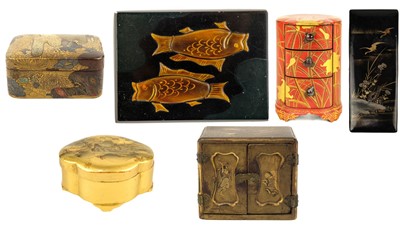 Lot 382 - A Japanese miniature lacquer cabinet, Meiji period.