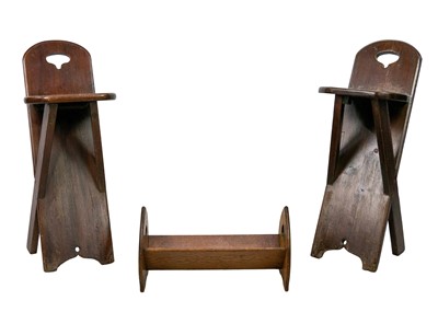 Lot 573 - Two Arts and Crafts style mahogany plank side chairs.