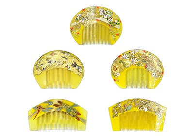 Lot 388 - Five Japanese celluloid combs, circa 1920's-1930's.