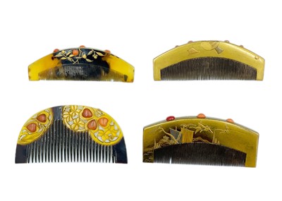 Lot 389 - A Japanese gold lacquer and coral comb, Edo period.