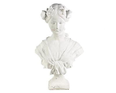 Lot 279 - A plaster bust of a maiden, 'Flora', after Gustave Van Vaerenbergh.