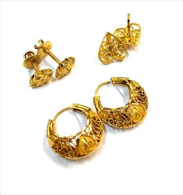 Lot 2465 - Three pairs of earrings Please note the heart...