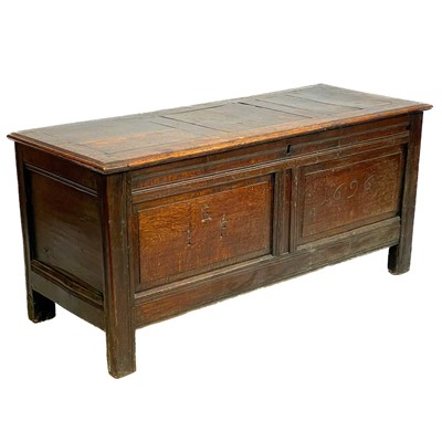 Lot 1056 - A late 17th century oak coffer.