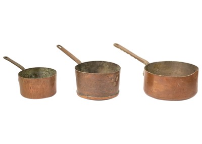 Lot 1252 - Three graduating copper pans.