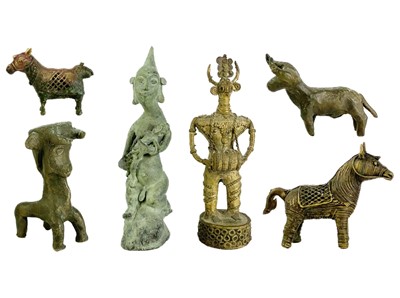 Lot 319 - Two zoomorphic bronze bull figurines.