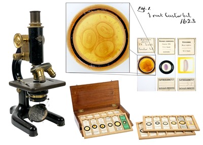 Lot 543 - A J R Prior & Co black lacquered and brass microscope, numbered 4932