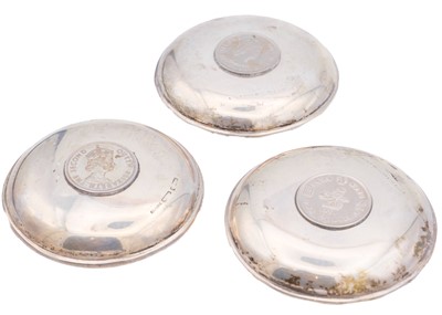 Lot 27 - Three modern Chinese sterling silver pin dishes.