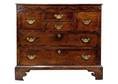 Lot 1284 - A 18th century oak chest of drawers.