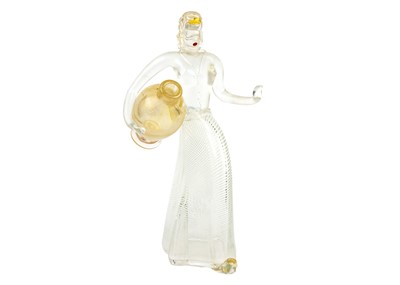 Lot 449 - A 20th century Murano glass figure of a female with white striped skirt carrying a large vase.