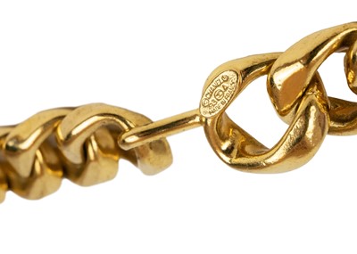 Lot 386 - A Chanel 24ct gold-plated chunky curb-link and CC medallion belt, circa 1993.