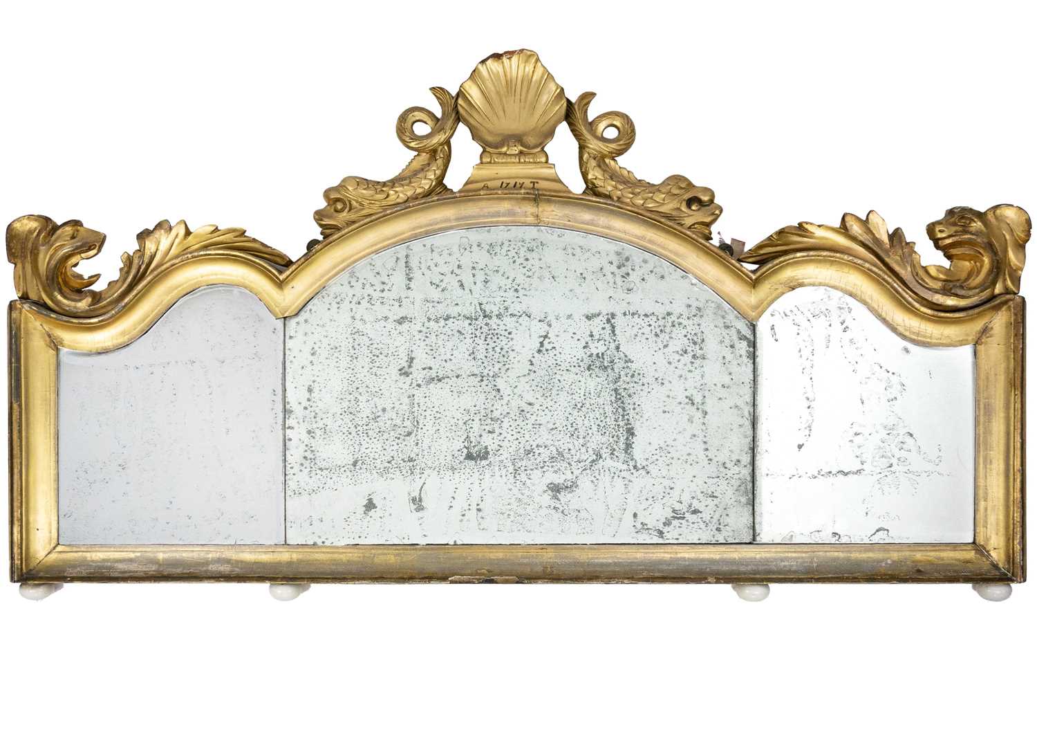 Lot 61 - A Queen Anne gilt gesso overmantel mirror.