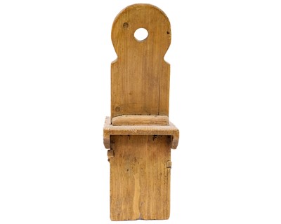 Lot 588 - A rustic folk art pine spinning chair or stool.
