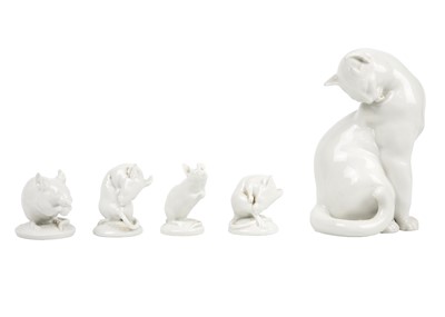 Lot 495 - A Vienna white porcelain model of a cat.