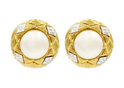 Lot 413 - A Chanel pair of 24ct gold-plated Gripoix and crystal clip earrings, circa 1971-1980.