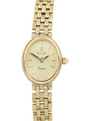 Lot 158 - A 9ct lady's quartz bracelet wristwatch by Vicence.