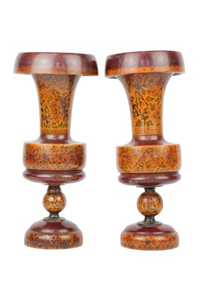 Lot 138 - A pair of Persian wood vases, early 20th century.