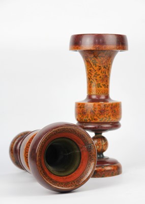 Lot 138 - A pair of Persian wood vases, early 20th century.