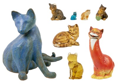 Lot 489 - A glazed blue ceramic cat figurine.