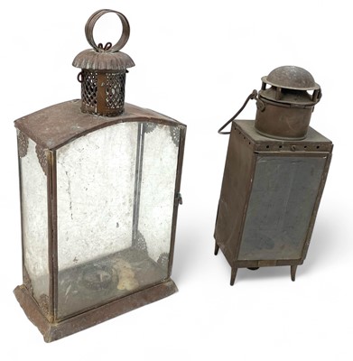 Lot 1367 - Two glazed copper lanterns