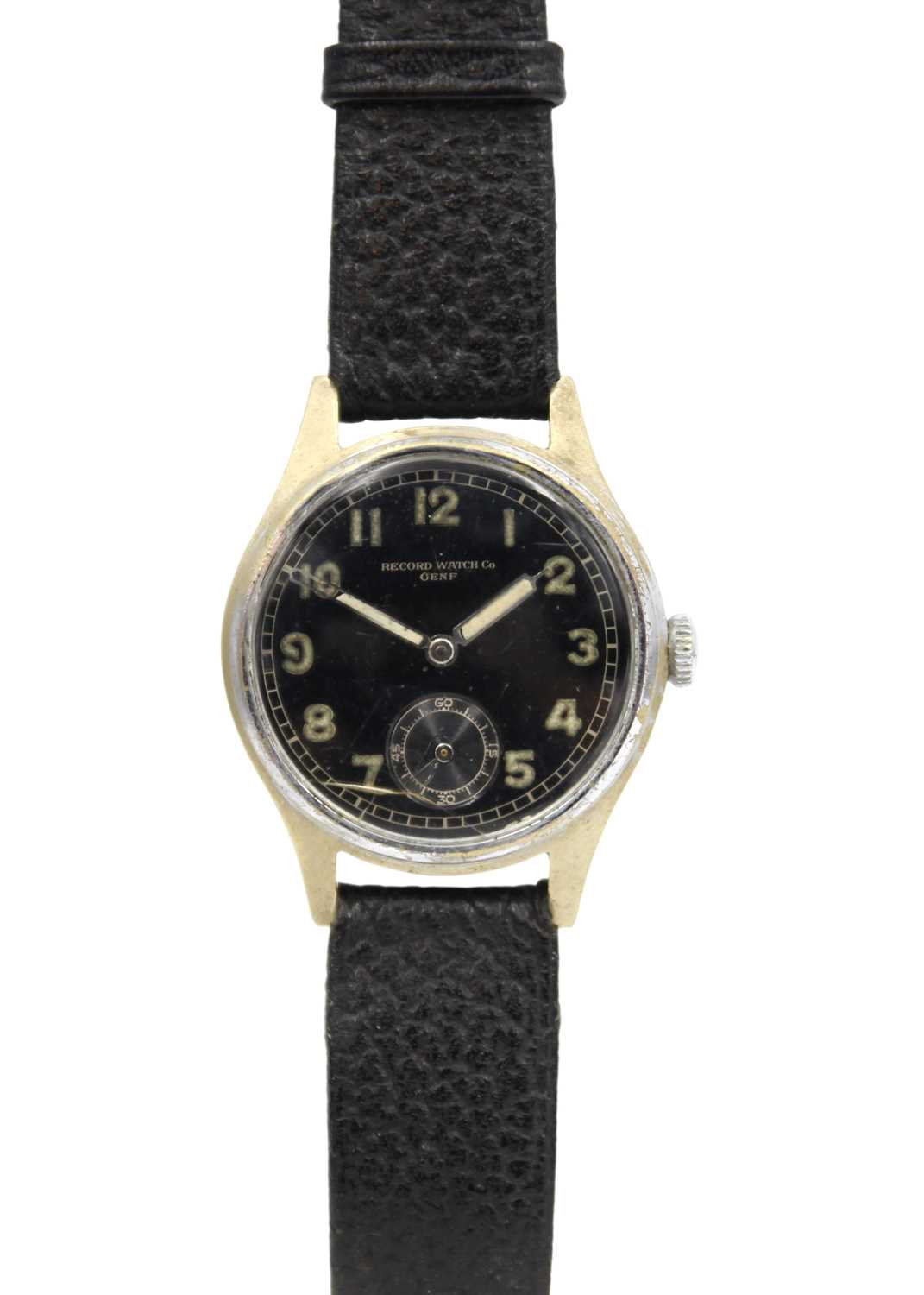 Lot 160 - RECORD WATCH CO - A 1940's stainless steel German military-issue wristwatch.