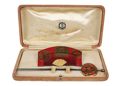 Lot 438 - Six Japanese cased comb and kogai sets.