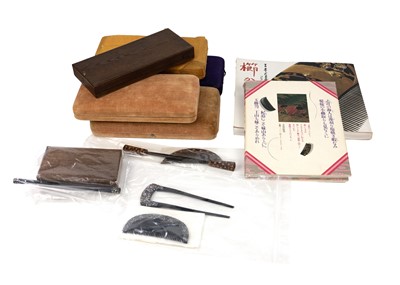 Lot 438 - Six Japanese cased comb and kogai sets.