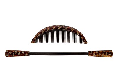 Lot 438 - Six Japanese cased comb and kogai sets.