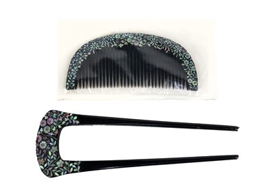 Lot 438 - Six Japanese cased comb and kogai sets.