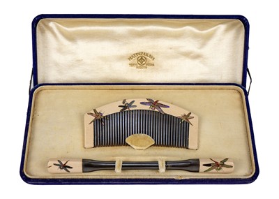 Lot 438 - Six Japanese cased comb and kogai sets.