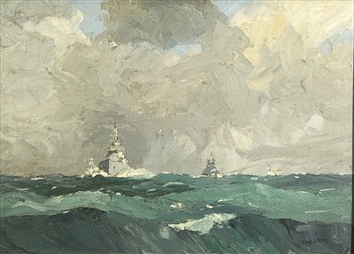 Lot 627 - Hugh E. RIDGE (1899-1976) Naval Vessel off the...