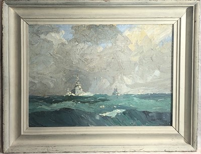 Lot 627 - Hugh E. RIDGE (1899-1976) Naval Vessel off the...