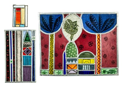 Lot 381 - A colourful, contemporary stained glass window.