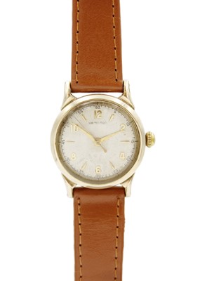 Lot 109 - HAMILTON - A 10k gold-filled gentleman's manual wind wristwatch.