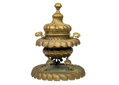 Lot 95 - A large Turkish brass incense burner, late 19th/early 20th century.