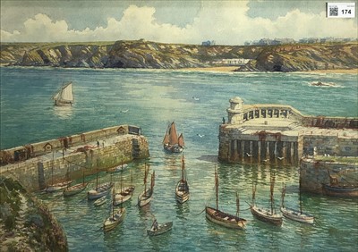 Lot 174 - Douglas H. PINDER (1886-1949) 'Newquay Harbour'...