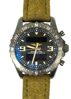 Lot 197 - BREITLING - A Chronospace military blackened steel-cased analogue/digital gentleman's wristwatch.