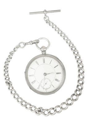 Lot 32 - A silver cased key wind open face lever pocket watch with a heavy graduated Albert watch chain.