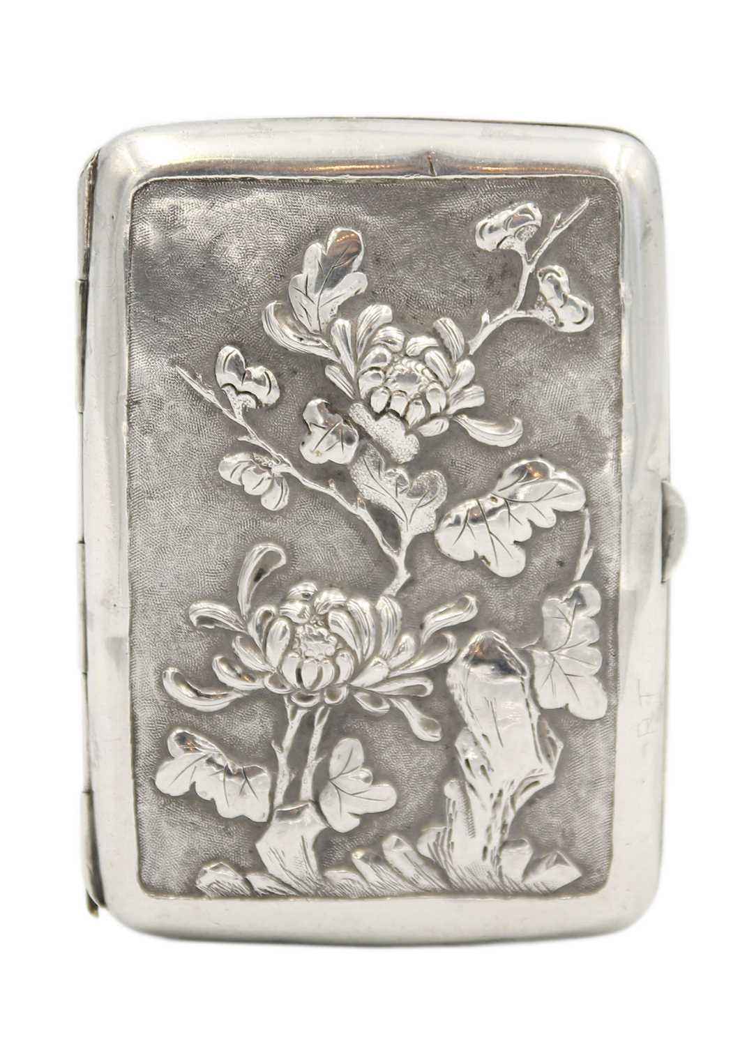 chinese silver cigarette case Antique Export Initials on Back Heavily Embossed Dragon on Front Antique Chinese Export Silver Cigarette
