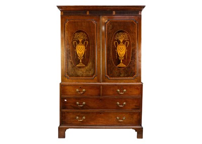 Lot 633 - A George III mahogany and inlaid linen press.