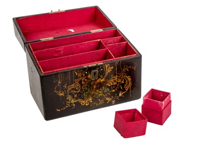 Lot 272 - A Victorian papier mache lacquered stationery box by Jennens & Bettridge.