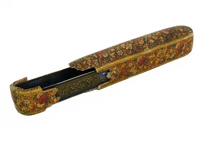 Lot 68 - A Qajar lacquer pen box (qalamdan), Persia, 19th century.